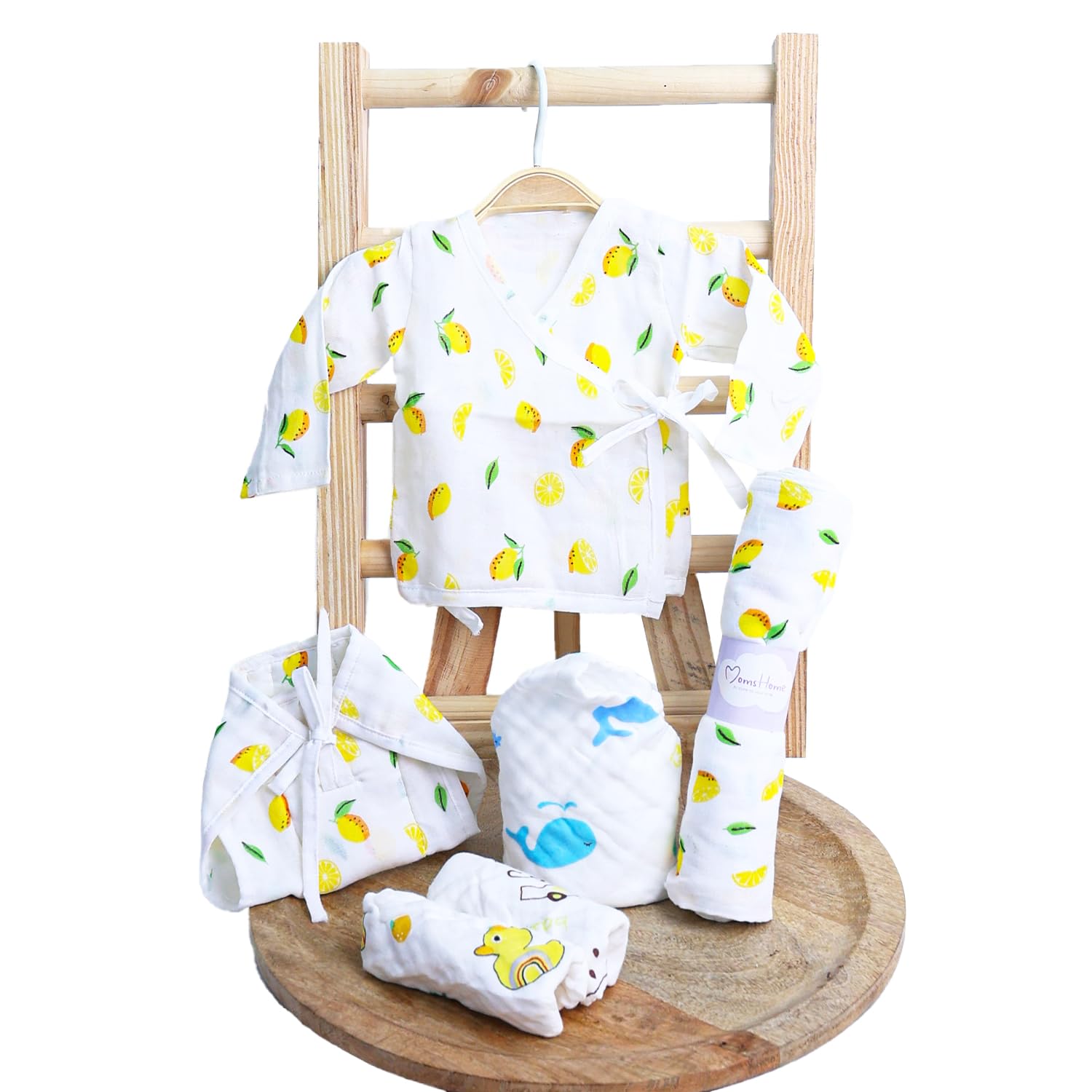 MOM'S HOME Organic Cotton Muslin Gift Combo Set For New Born Baby | Baby Shower Gift Hamper | Pack of 6-image-34