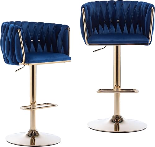 Miniatura 11 de Homtique Taburete de bar, taburetes de bar tejidos de terciopelo, taburetes de bar giratorios de altura de mostrador ajustable con respaldo bajo y