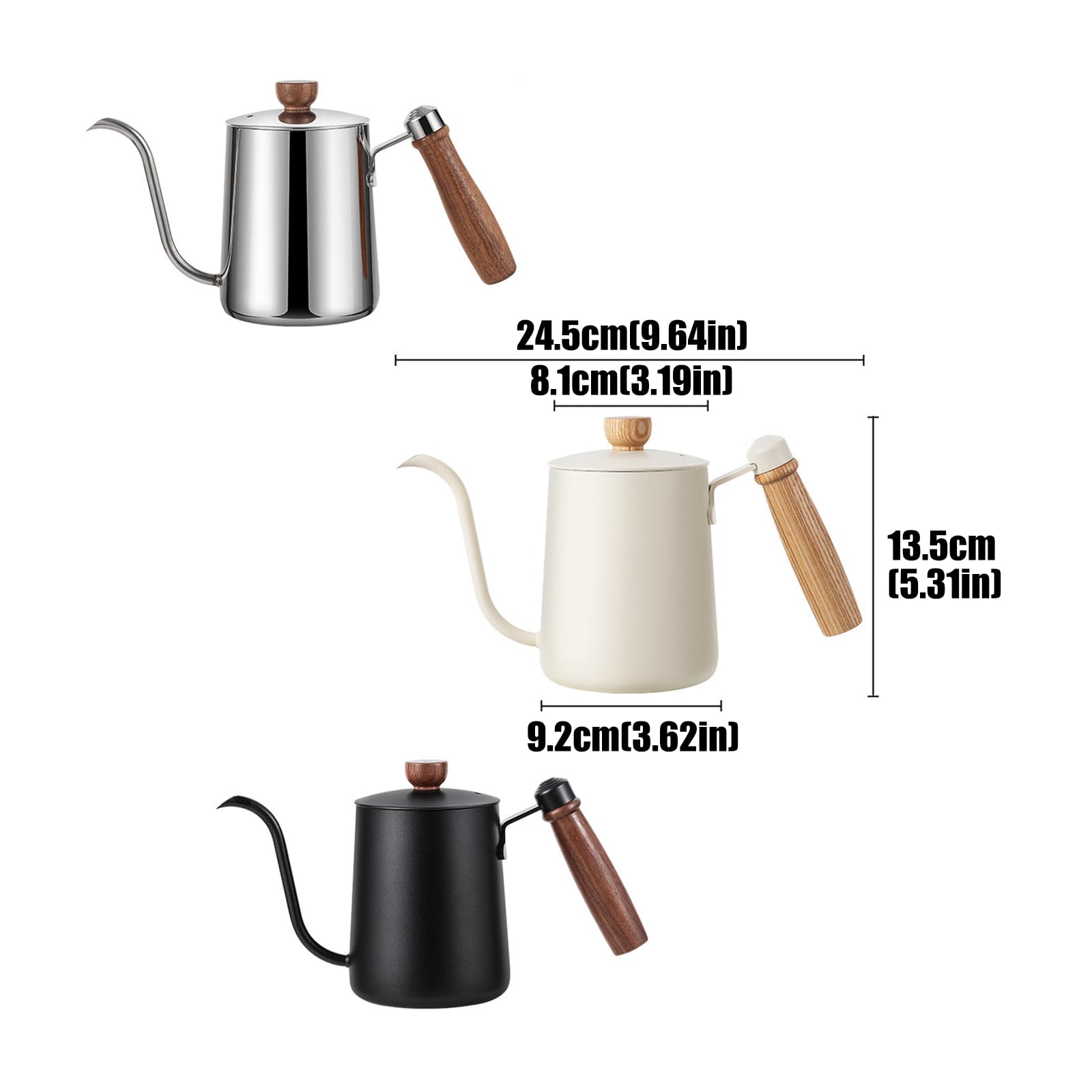 Bollitore per caffè moderno con gocciolamento a mano in acciaio inossidabile 304, capacità 600 ml, con manico in legno, per un preciso bollitore per caffè Drip Brewi con beccuccio a collo cigno