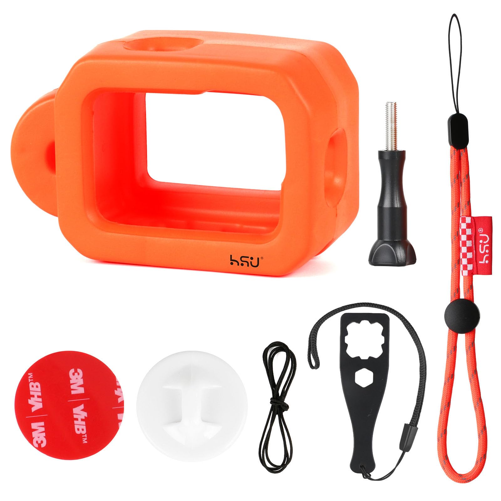HSU Custodia Galleggiante per GoPro Hero 12/11/10/9, Accessorio per Custodia Galleggiante per Sport Acquatici Surf Nuoto Immersioni (Arancione)