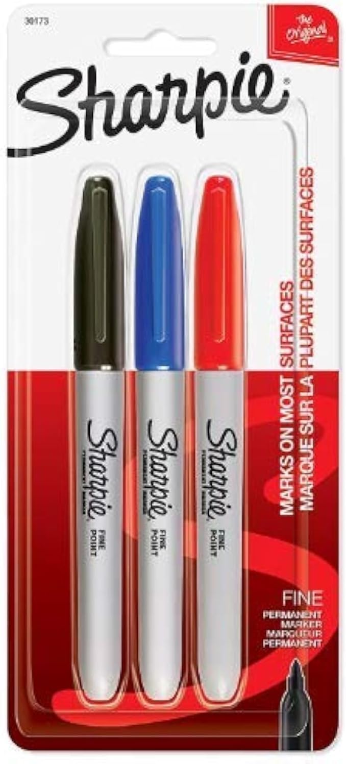SHARPIE Permanent Marker, Fine Point, 3-Pack, Red, Blue, Black