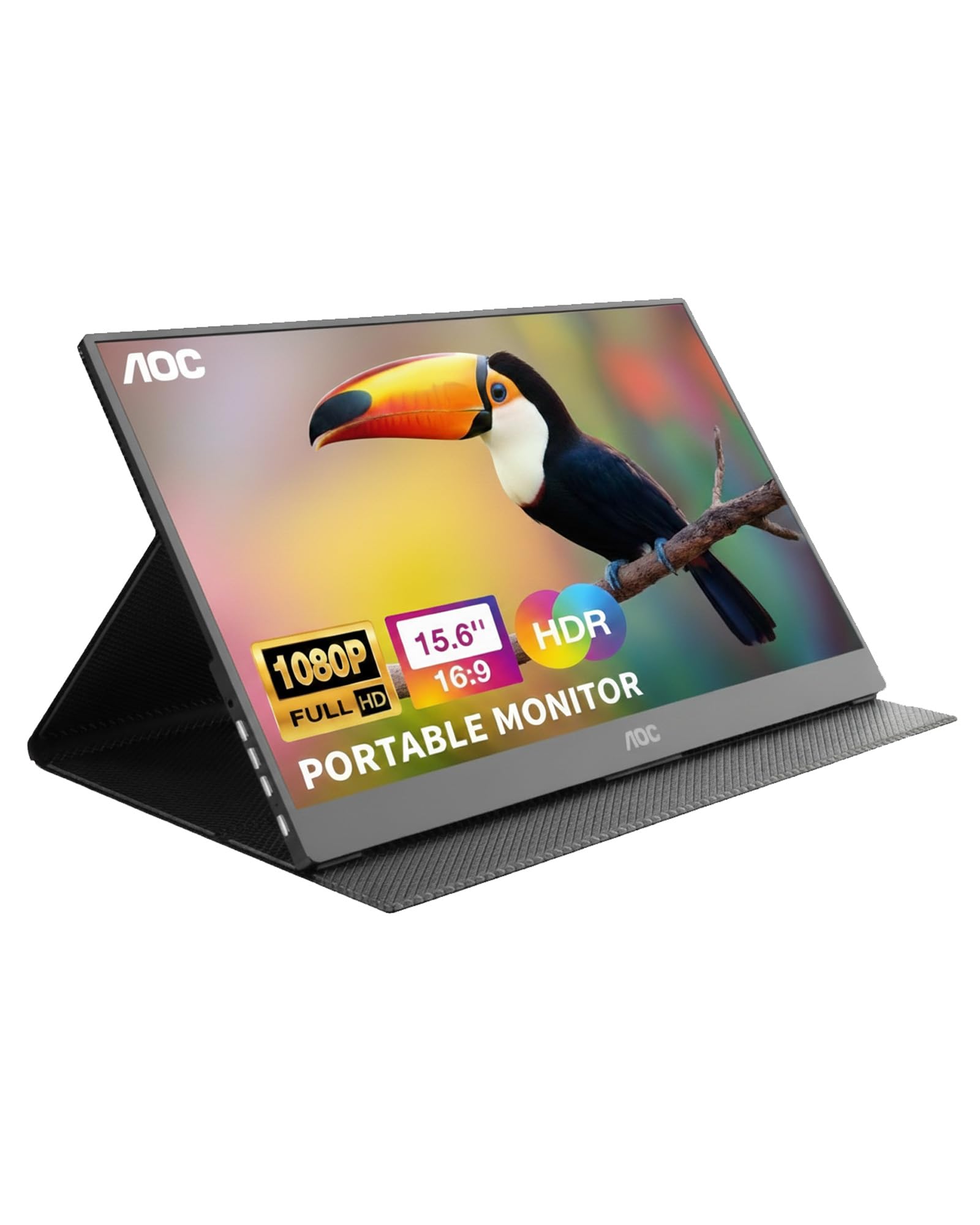 AOC16T20 Portable Monitor 15.6 Inch FHD 1920x1080, IPS Panel Computer Display, Speakers, USB Type C x2, Mini HDMI x1, Premium Smart Cover, Gaming Console Compatible
