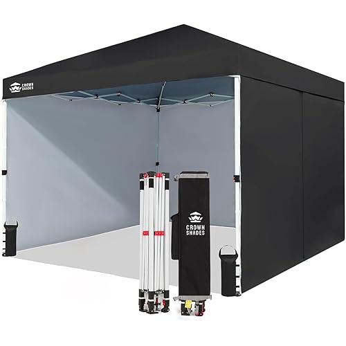 CROWN SHADES 10X10 Comercial Instant Canopy Pop Up Tent with Center Lock (10x10 with 4 Sidewalls, Black)
