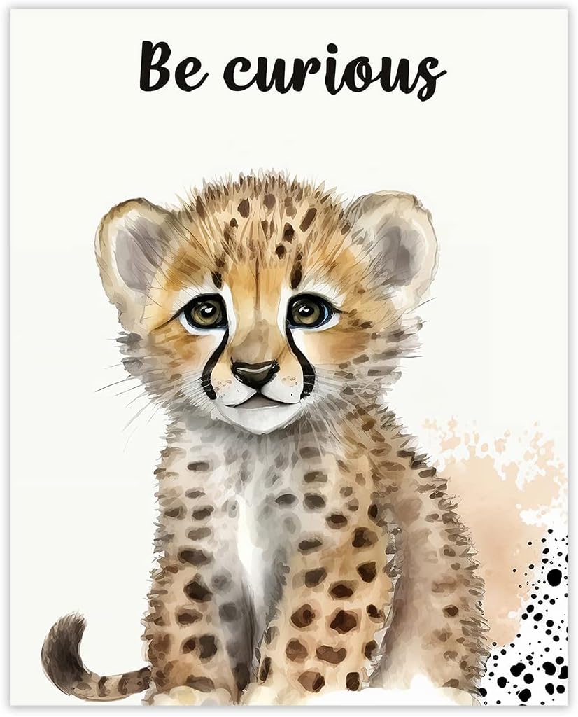 Be Curious - Baby Cheetah Inspirational Nursery Decor:Baby Room Decor for Girls or Boys Nursery; Unique Wall Art Decorations for Girl, Boy & Kids Room - Baby Shower Gift Idea | Unframed Posters 8x10