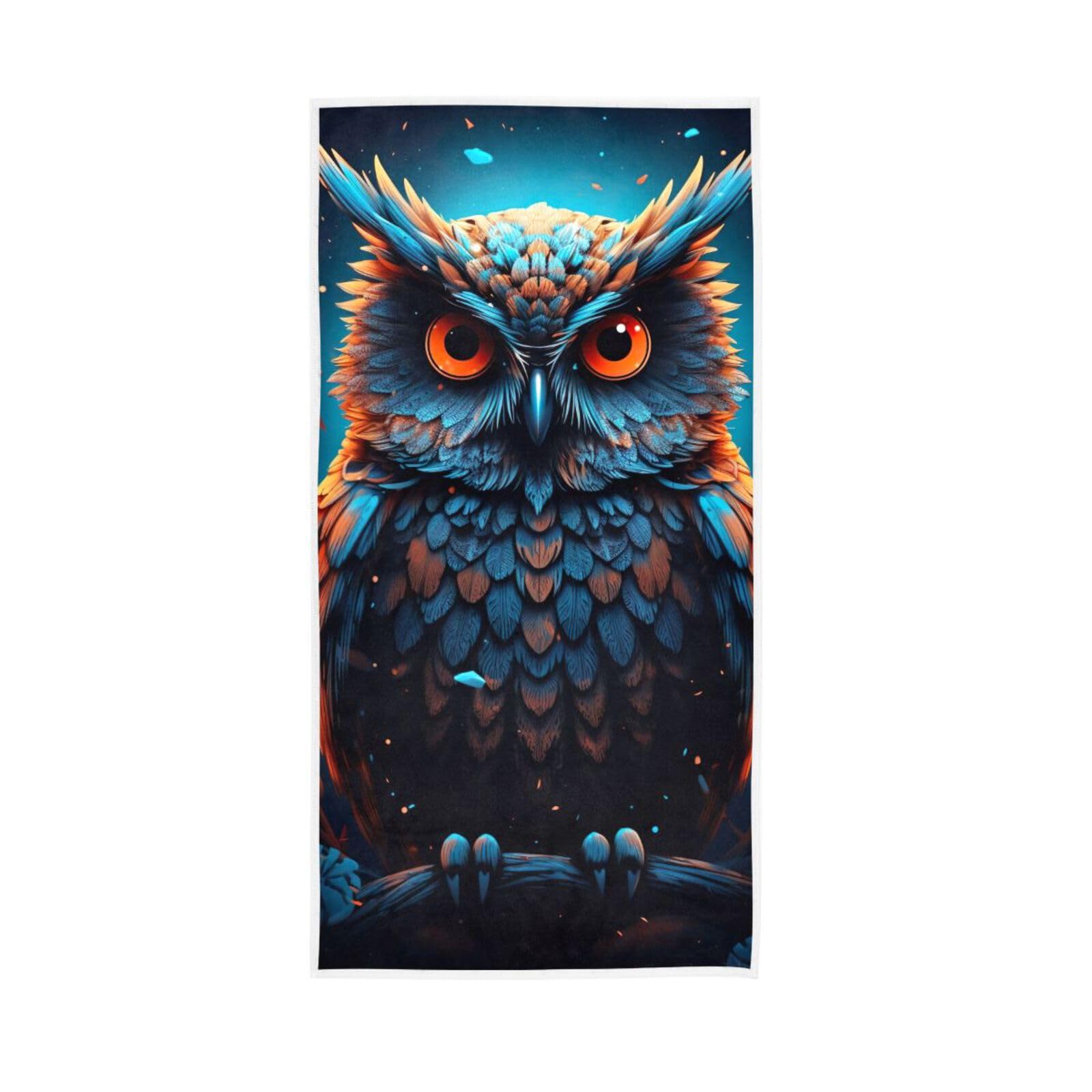 HUYGD Owl on Moon Blue Kitchen Hand Towel Absorbent, 15 x 30 Inches Soft Hand Towel, Printed Hand Towels