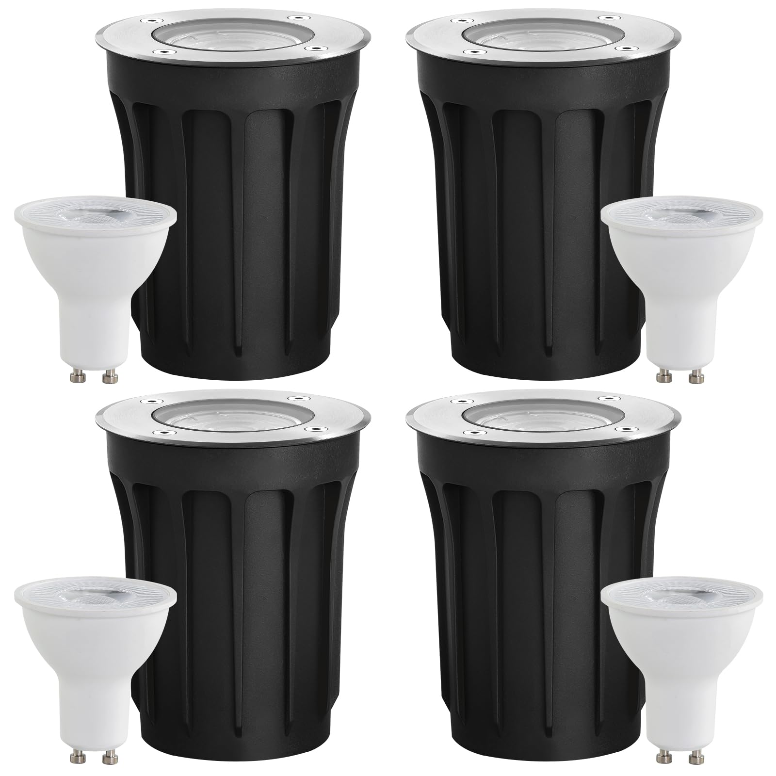 Goodia 4er Set Bodeneinbaustrahler Aussen Schwenkbar GU10 IP67 Bodenstrahler Außen mit 3W LED GU10 (Wechselbar) Bodenleuchten Außen, Terassenbeleuchtungen mit Mattierten Ersatzlinsen, 230V