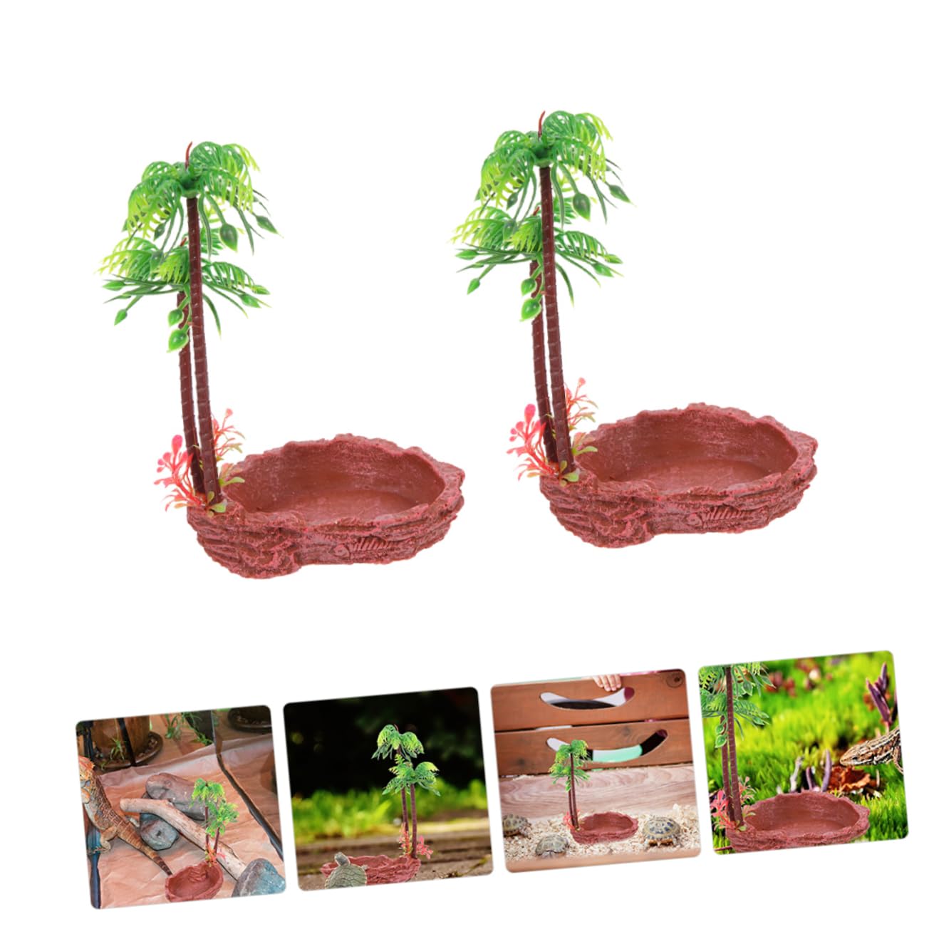Accesorios para Fomentar la Alimentación de Resina para Reptiles Diseño Natural 2 Cuencos Verde Comederos Seguros para Serpientes y Reptiles en Terrarios