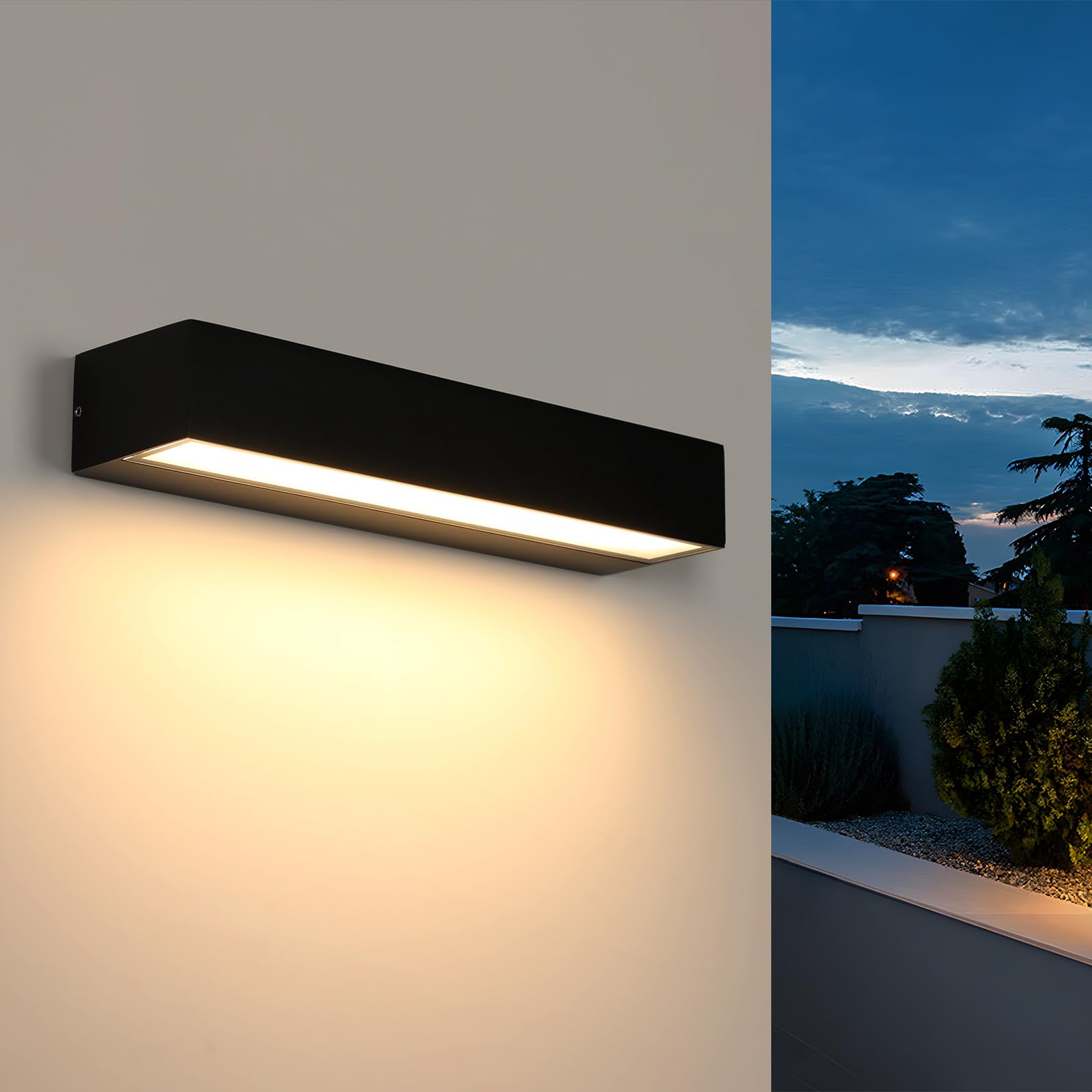 Riserva Apliques de Pared Exterior 16W, IP65 Impermeable Lámpara de Pared LED Moderna, 3000K Blanco cálido, Negro