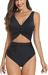 Maiô feminino com frente torcida e controle de barriga, cintura alta, gola V
