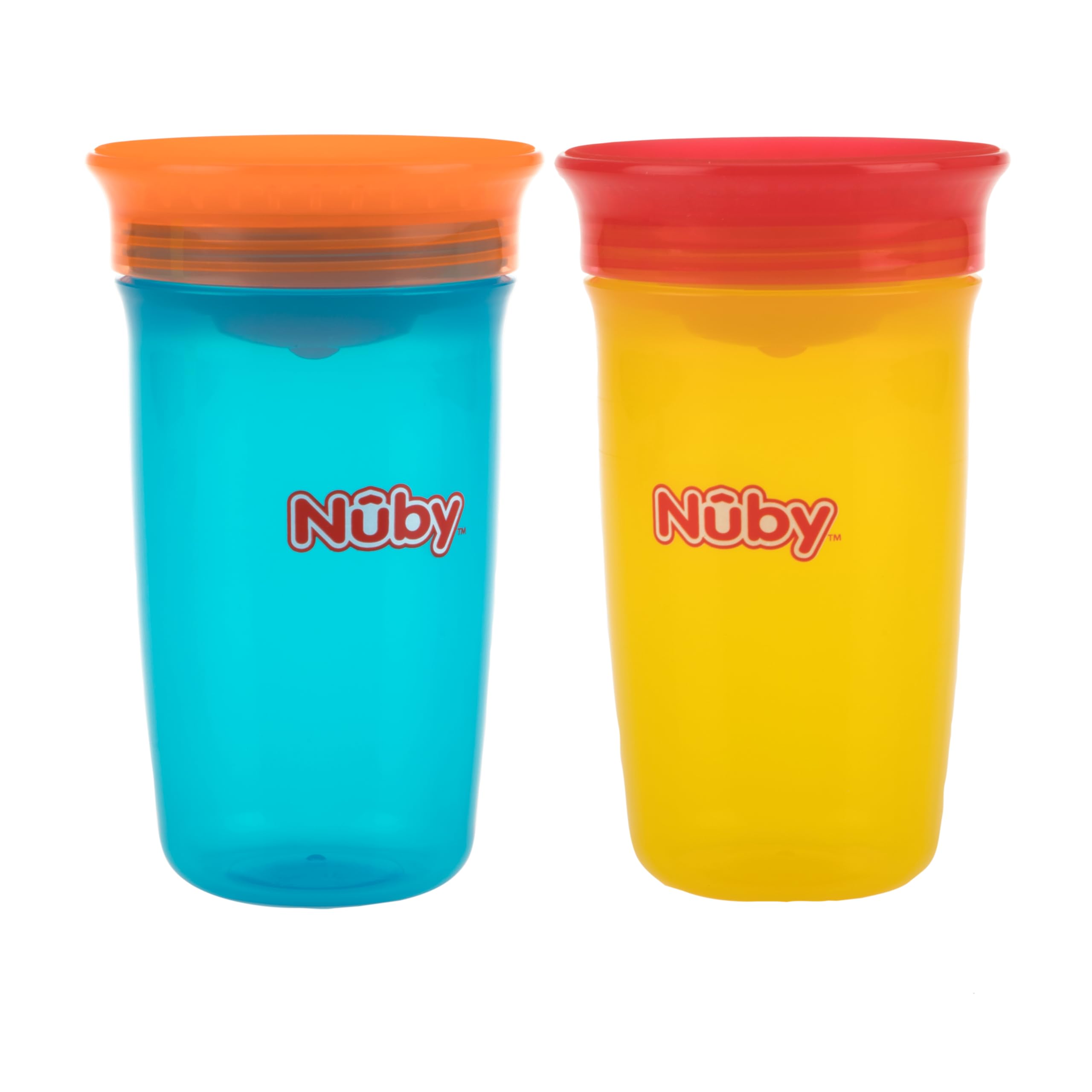 Nuby Wonder Cup with 360 Smart Edge Silicone Rim - (2-Pack) 10 oz - No-Spill Sippy Cup for Toddlers - Yellow/Blue