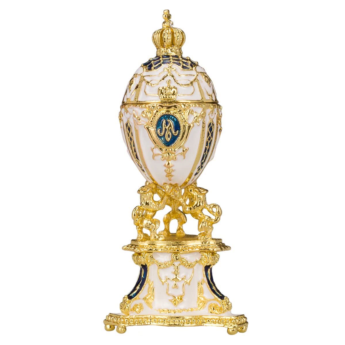 danila-souvenirs Faberge style Royal Danish (Danish Jubilee) Egg/Trinket Jewel Box with Lions 3.5'' (9 cm) blue