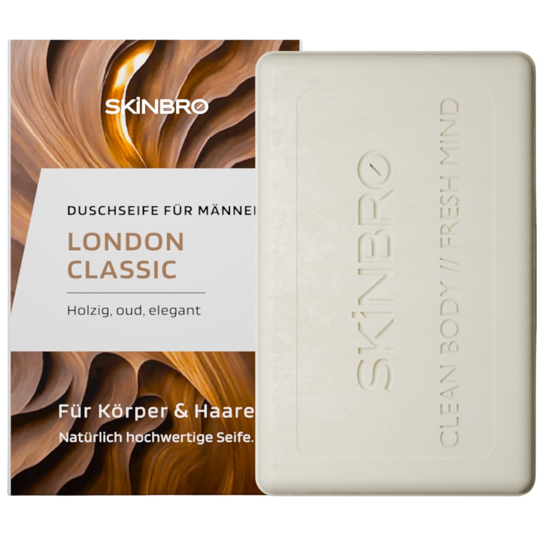 SKINBRO 4er Set Festes Duschgel Männer: 2x Monte Carlo Charm & 2x London Classic – Vegane Duschseife für Körper & Bart – Nachhaltig & Made in Germany