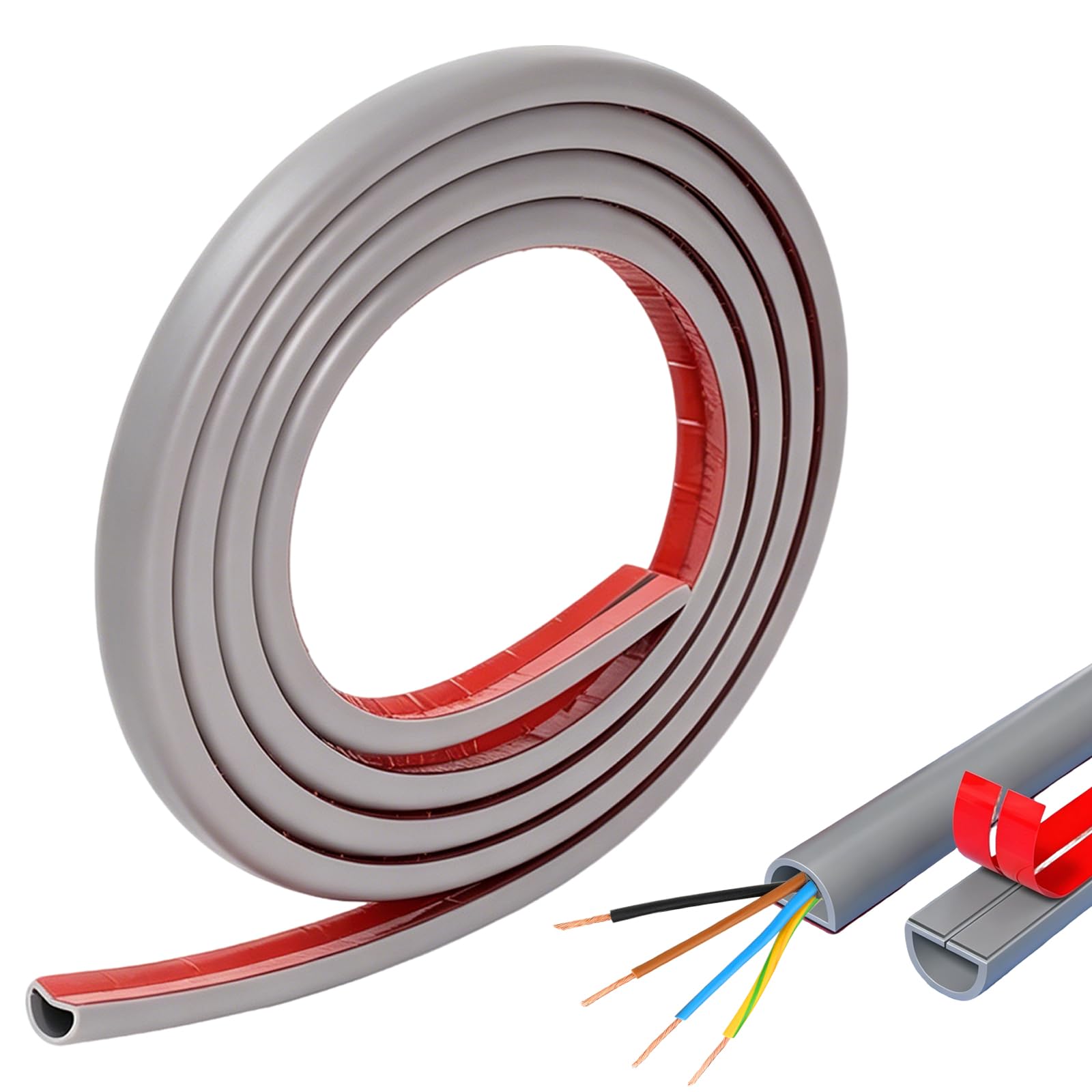 Grey Cable Trunking, Silicone Cable Trunking Easy Access Self Adhesive Wire Cover Self Adhesive Wall Easy Snap Design for tv Home Office Walls Floors