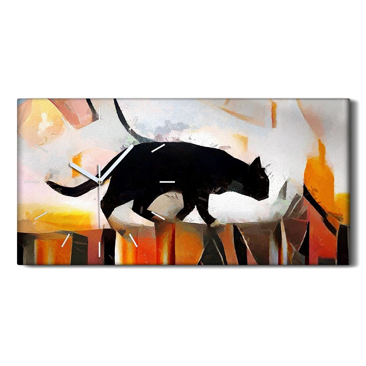 Horloge sur Toile Sans Tic-Tac 60x30cm Tableau Moderne Chat Surréaliste