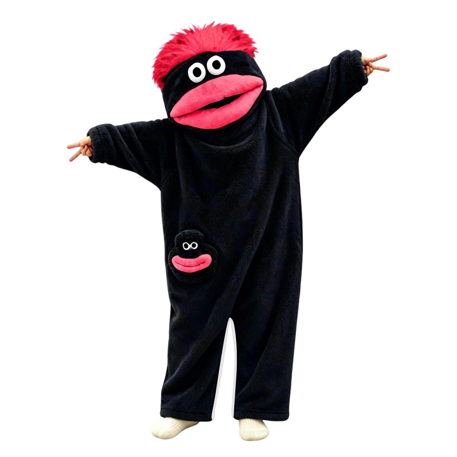 Funny Silly Onesie Children Big Mouth Monster Hooded One-Piece for Kids