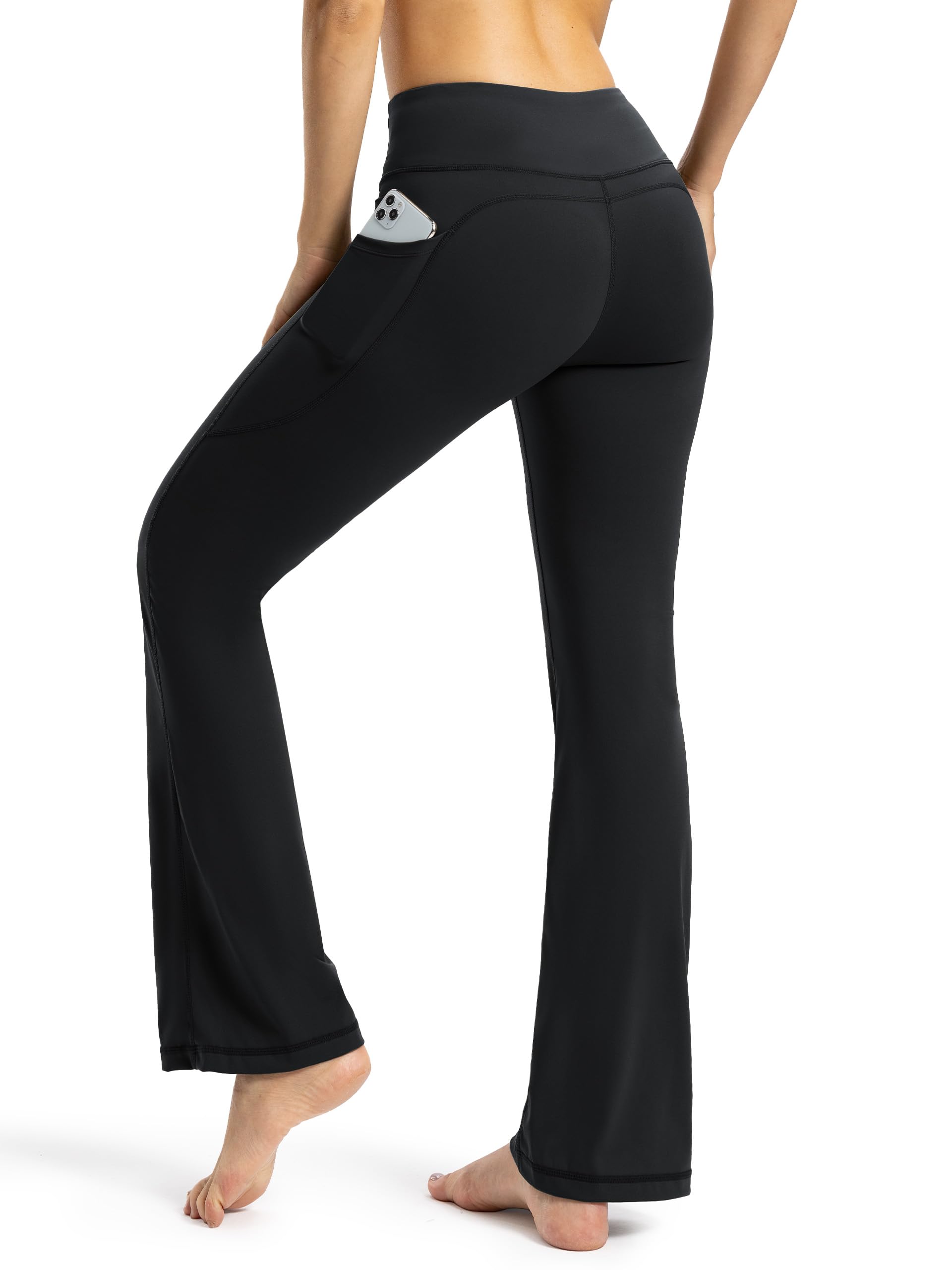 Tapata Petite Bootcut Yogahose für Damen, 66 cm/71,1 cm Schrittlänge, hohe Taille, Workout-Leggings mit Taschen