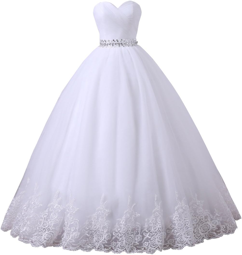 yipeishaWomen's Sweetheart A-line Wedding Dresses for Bridal-Backless Plus Size Classic Tulle Ball Gowns Applique Diamond Waist Shiny Elegant Off Shoulder Eveing Gowns 12 White