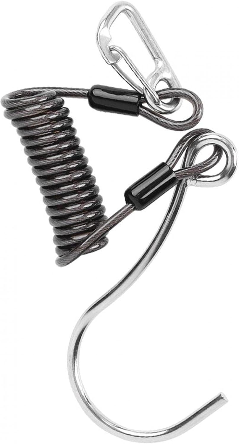 Scuba Diving Reef Hook, Coil Lanyard Gear Hanger Stainless Steel Spring Clips Anti Lost Safety Coiled Rope with Quick Release Buckle Tools Accessory for Underwater Cameras Dive Lights Fishing