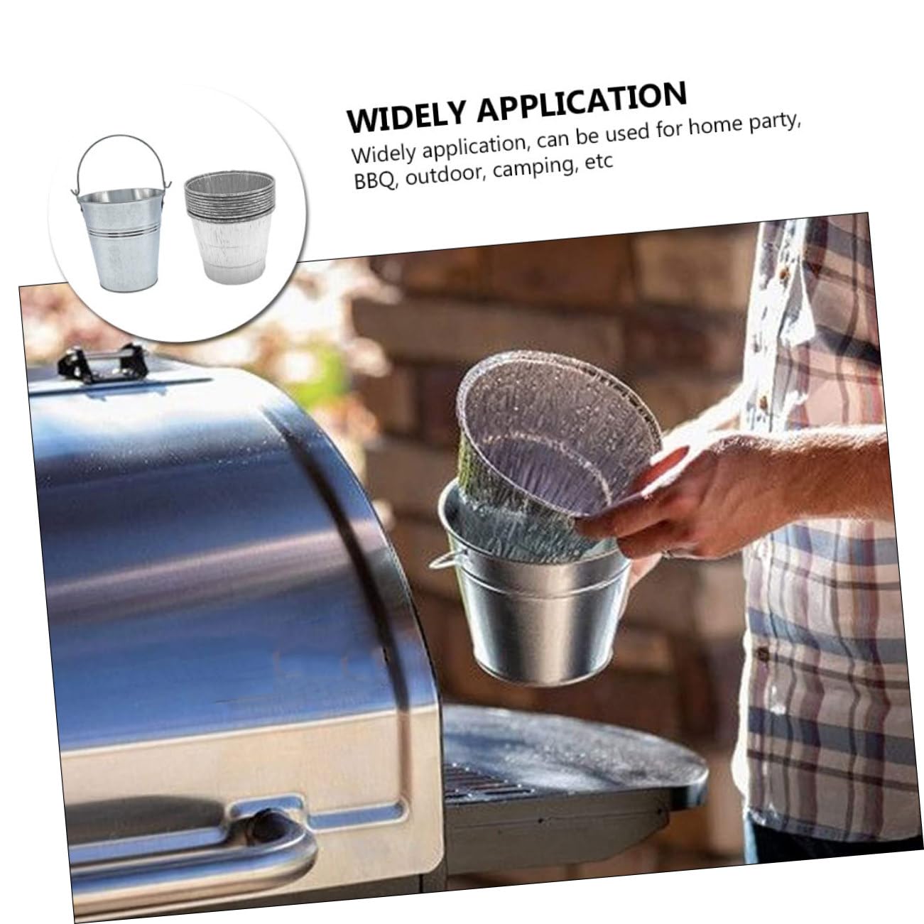 Secchiello Raccogli-grasso Barbecue con 10 Rivestimenti Argento in Ferro | Outdoor e Campeggio, Trattiene Colature di Olio e Grasso, Uso Semplice, Set da 10 Pezzi