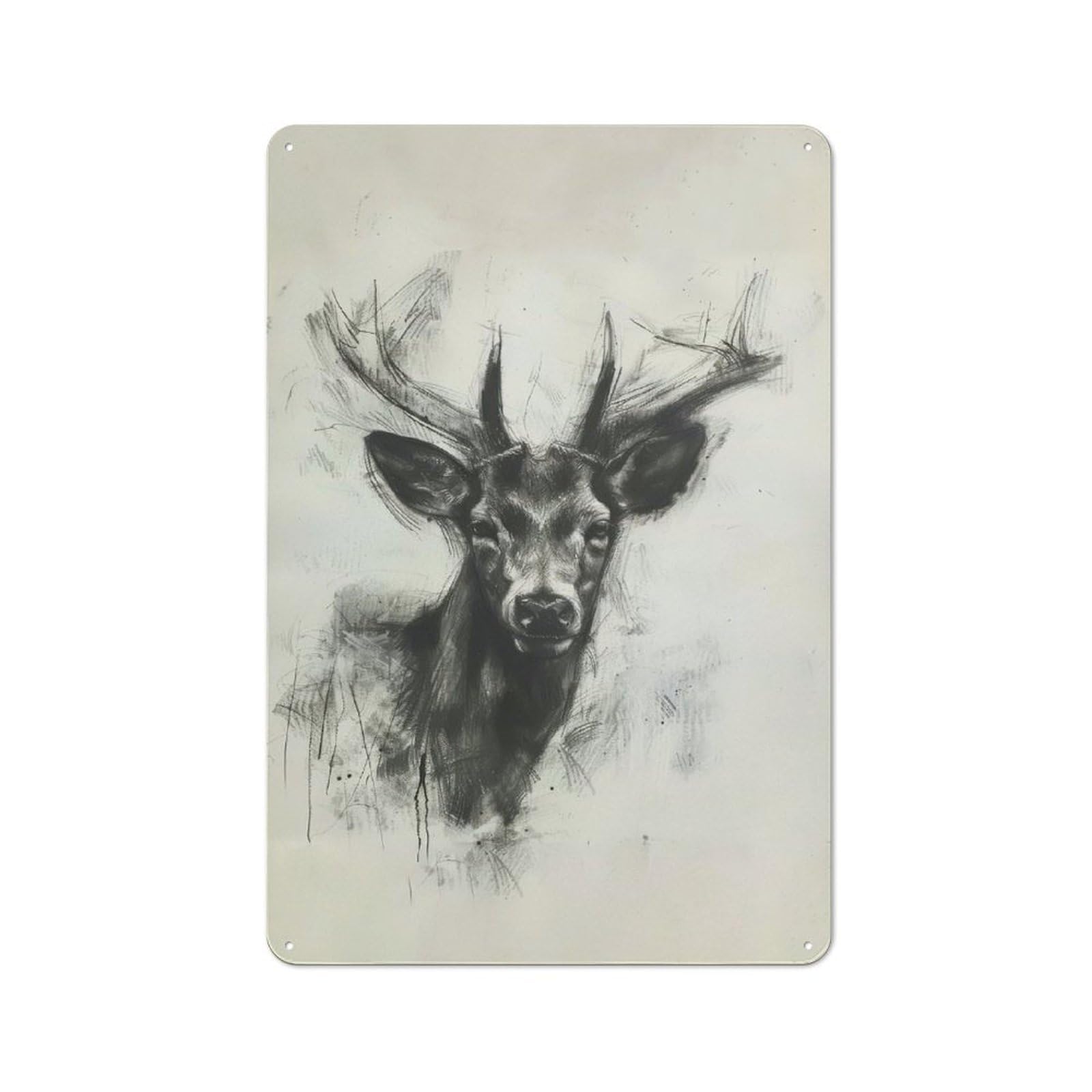 Junmoney Deer In Charcoal Sketch Tin Wall Plaque 30X20cm With For Dining Room Or Kitchen, For Collectors Decorating Kitchens And Dining Spaces