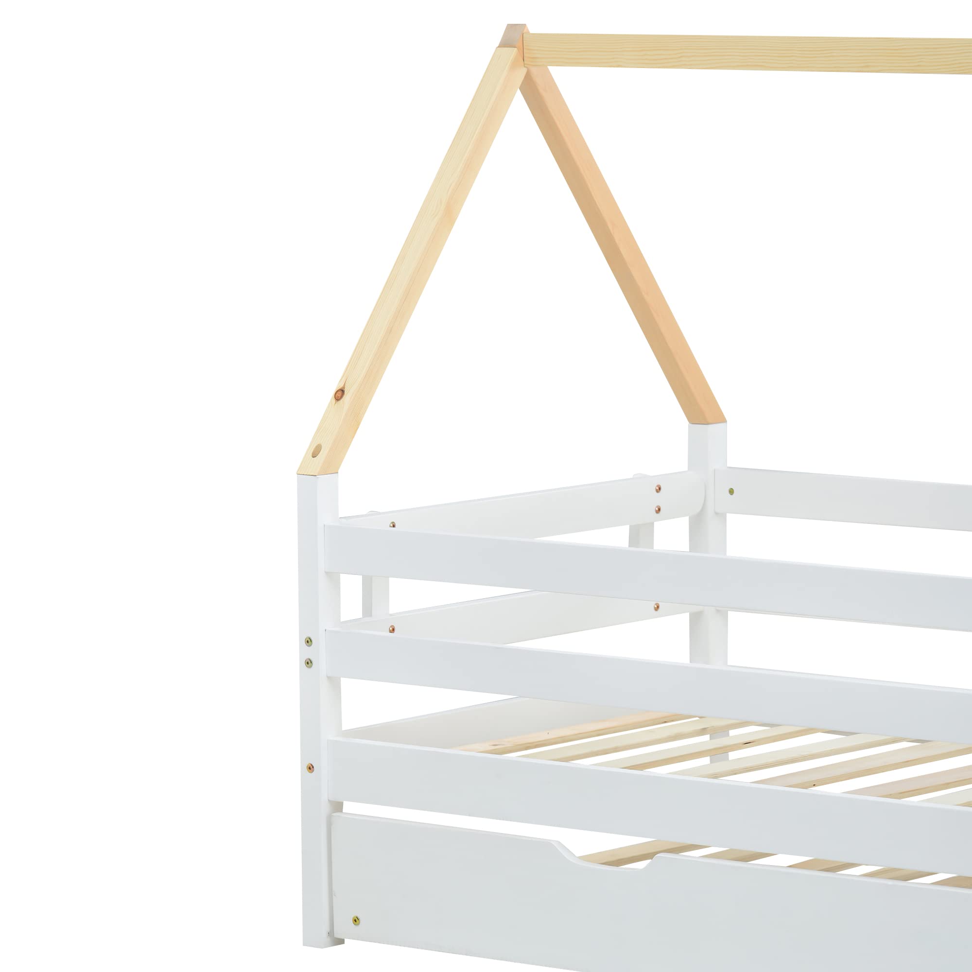 Letto per casetta sull'albero 200 x 90 cm, letto singolo, letto estraibile, letto scorrevole con ruote inferiori, in legno massello, bianco