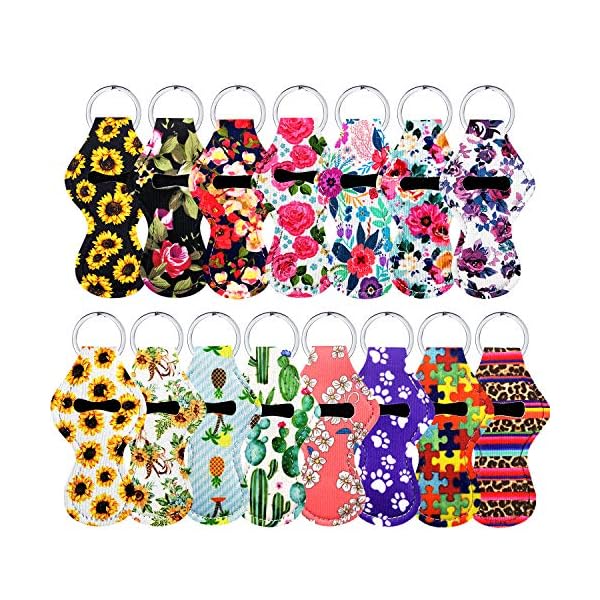KPX 15Pcs Chapstick Holder Keychain, Lip Balm Holder Chapstick Keychain Holder Bulk for Lipstick Chapstick Tracker Safeguard (Style 2)