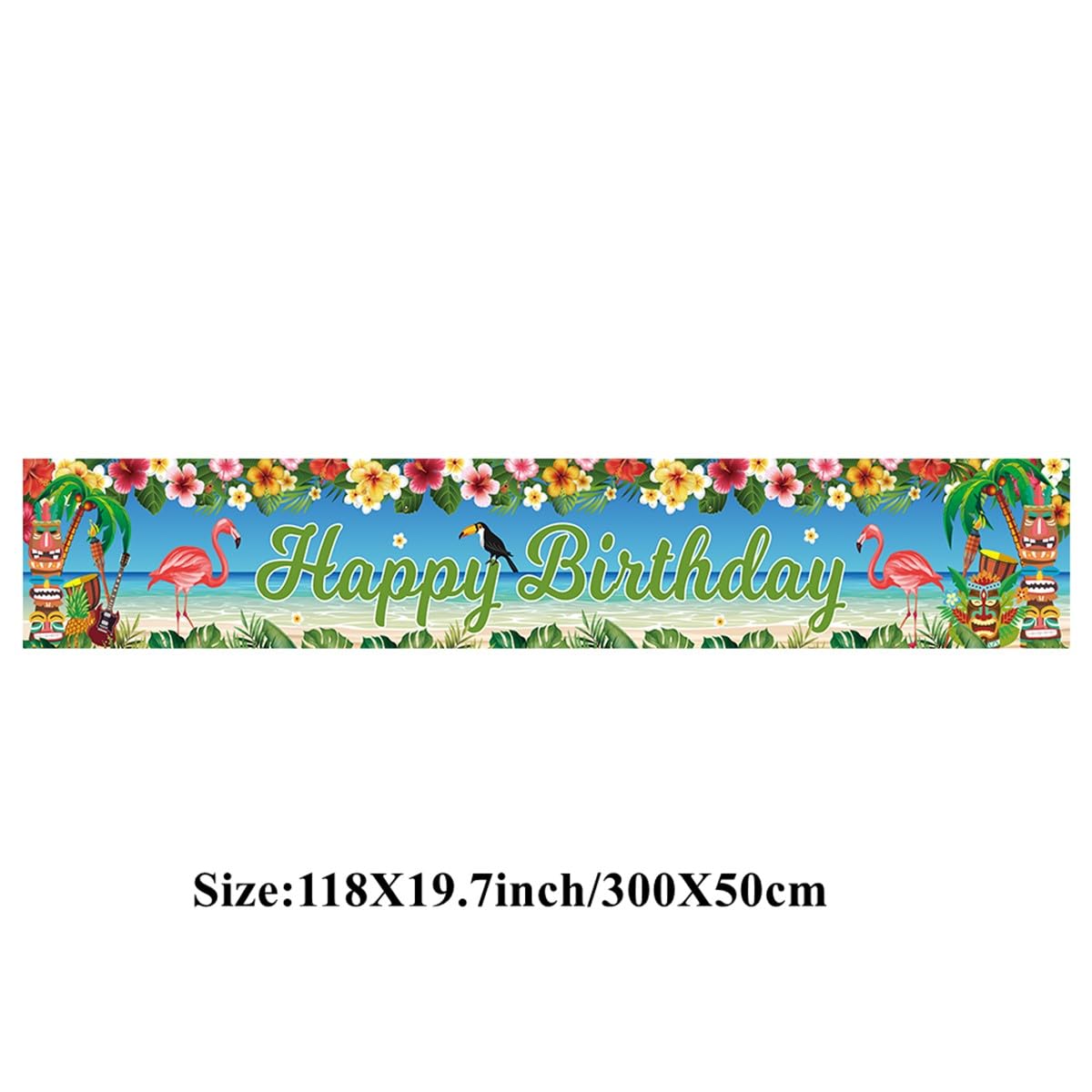 KYMY Hawaii Happy Birthday Banner – Tropische Sommer-Deko Mit Flamingo & Blumen (180x110 Cm)