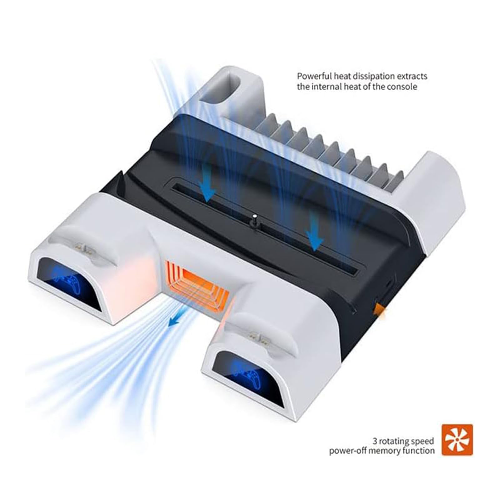 Base de carga para controlador, soporte de refrigeración integrado con dos ventiladores de refrigeración con soportes de almacenamiento de disco para consola de juegos P5, soporte de cargador de