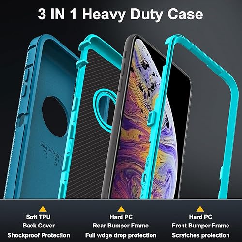 Miniatura 4 de Funda para iPhone XiPhone Xs con 2 protectores de pantalla de vidrio templado, grado militar 3 en 1, resistente a prueba de golpes, a prueba de