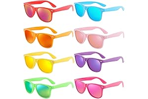 8 Pack Plastic Mirrored Sunglasses for Neon Enthusiasts