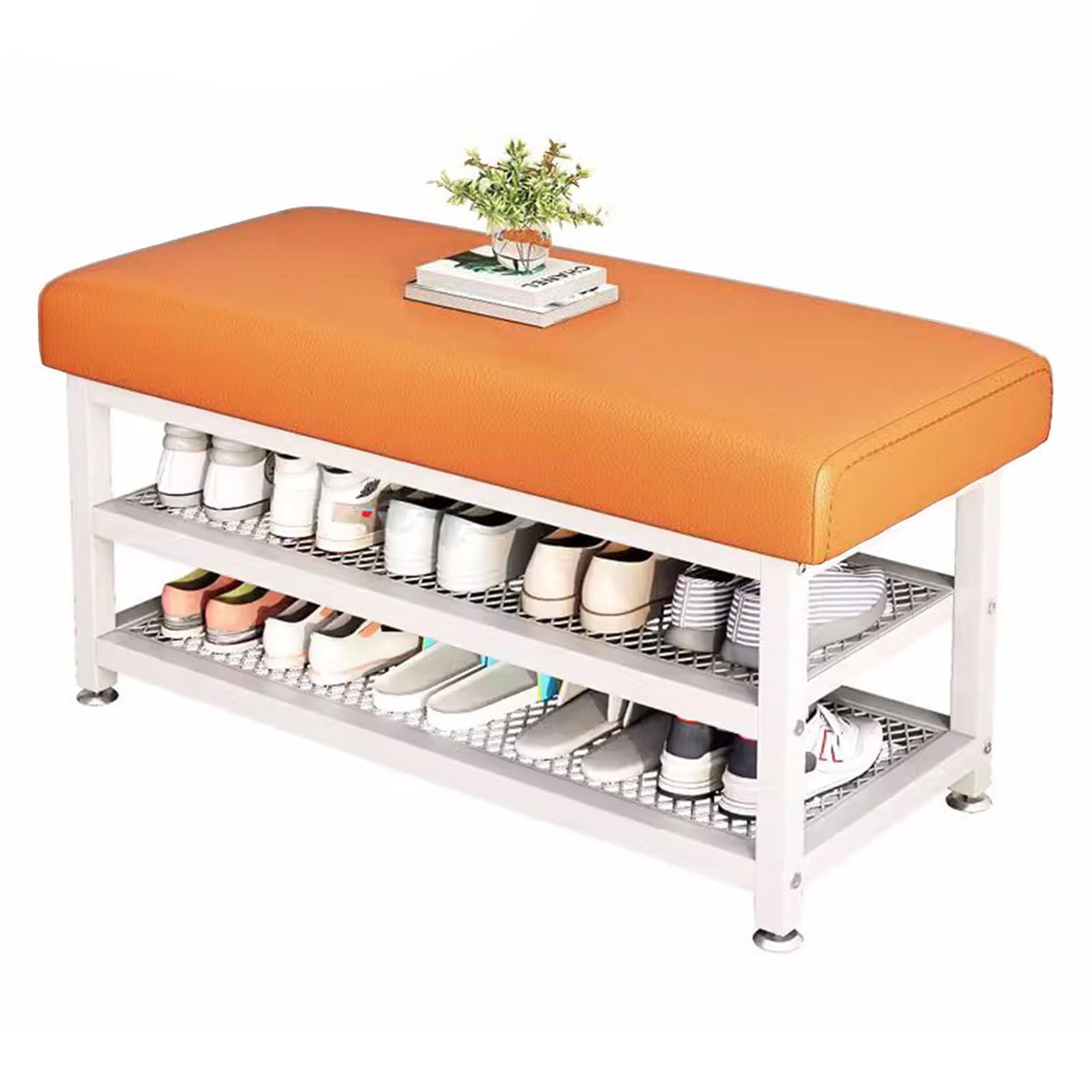LWJSOCP Shoe Bench with Cushioned Seat 2 Tier Metal Shoe Rack for Entryway Hallway or Bedroom Stylish Orange B 120cm/47.2in Storage Solution