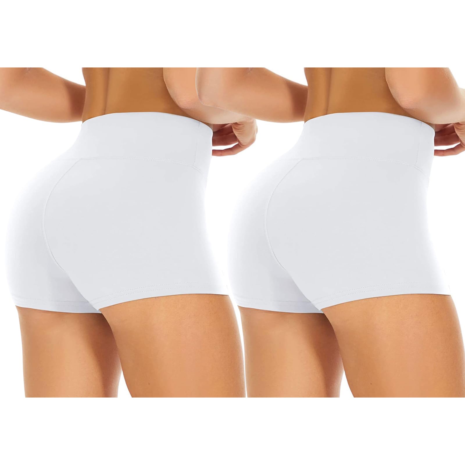 Runmeihe Hotpants Damen mit Hoher Taille, Mini Kurze Sporthose für Yoga Fitnessstudio Radfahren Sport Laufen Training (DE/NL/SE/PL, Alphanumerisch, XXL, Regular, Regular, 2 Pairs White)