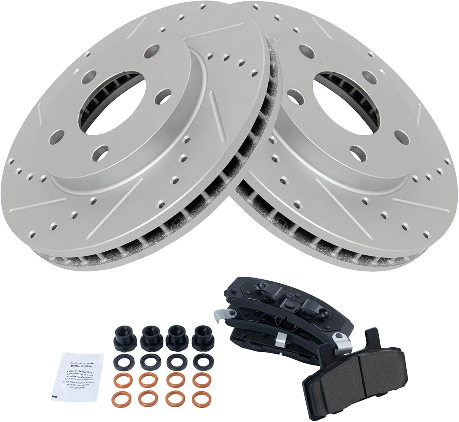 TRQ Front Performance Brake Pad & Rotor Kit Brake Pads Brake Rotors Set Ceramic Premium G-Coated Compatible with 1990-1993 Cadillac DeVille 1990-1992 Fleetwood
