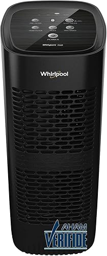Whirlpool Whispure WPT60B, purificador de aire HEPA verdadero, antibacterias avanzadas de carbón activado, ideal para alergias, olores, caspa de