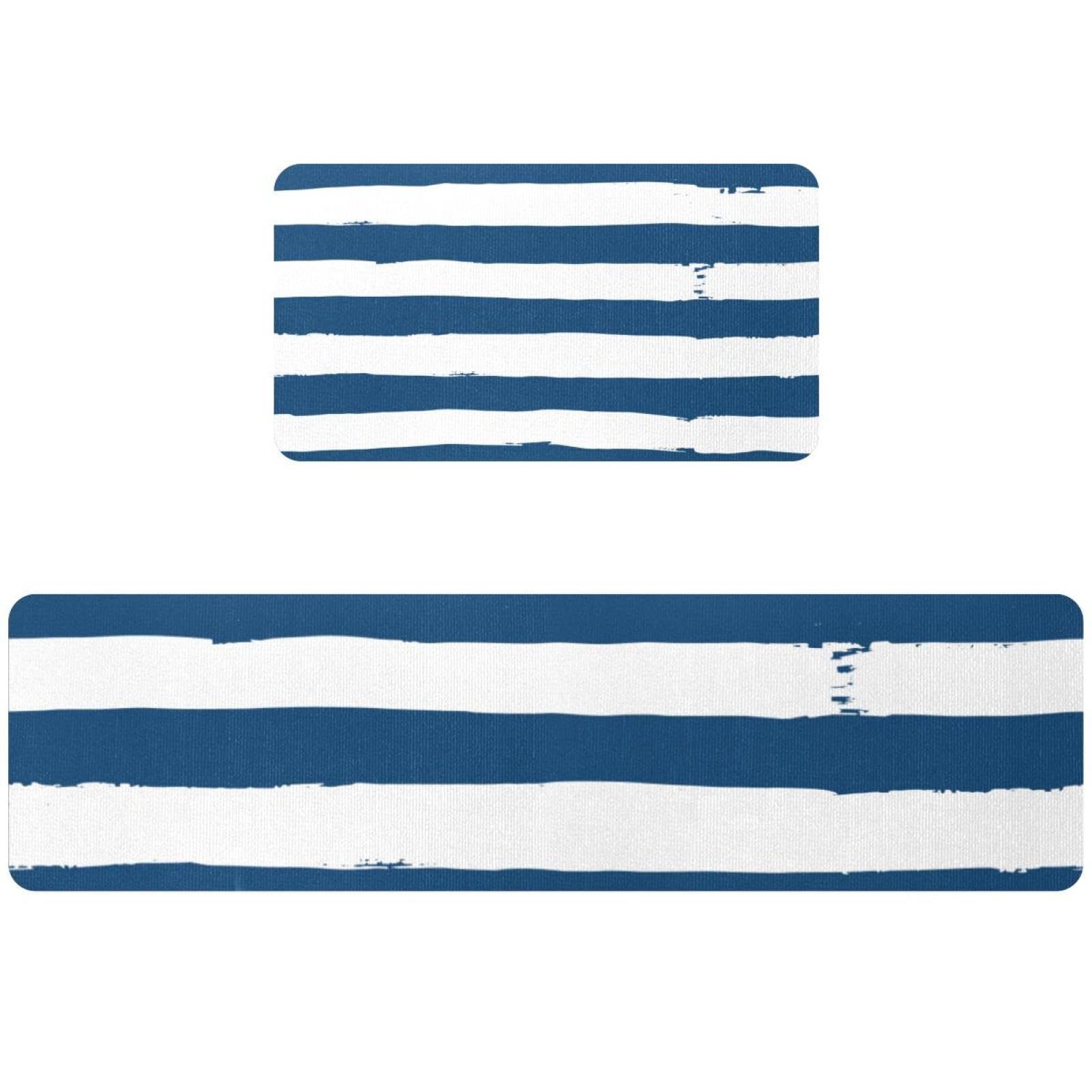 Tapis de cuisine lot de 2 rayures bleu et blanc tapis de couloir lavables
