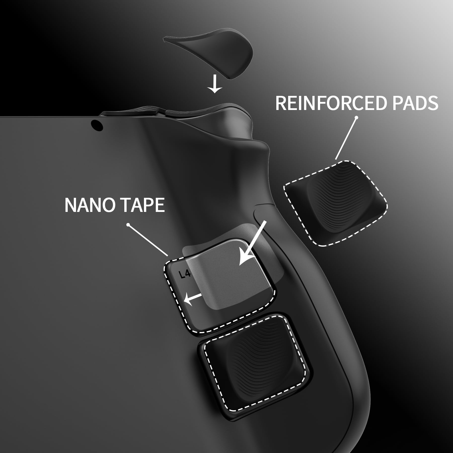 PlayVital Kit de Mejora de Botones Traseros para Steam Deck LCD & OLED - Gatillos Antideslizantes, Agarre Mejorado y Protección, Accesorios para Steam Deck, Diseño Aerodinámico (Negro)