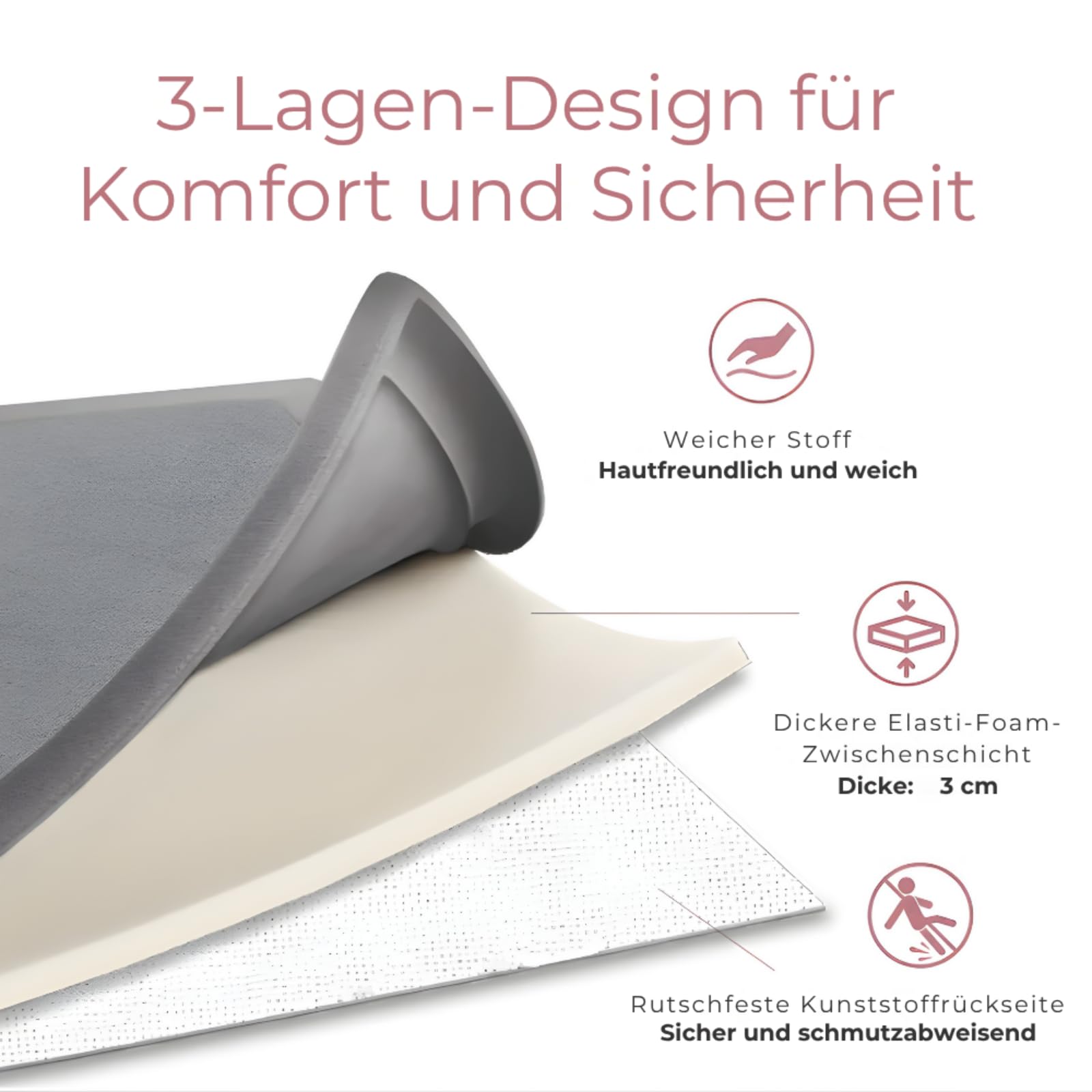 Nalaya - Baby Krabbel-& Spielmatte，Extra Dicke Krabbelmatte für Babys, 100x150x3cm, rutschfeste Spielmatte mit weichem Kurzflor, pflegeleicht – ideal für Kleinkinder und Laufstall