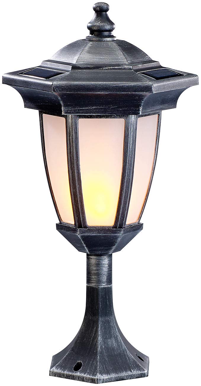 Lunartec Außenlampe: 2er-Set Solar-LED-Stand- & Wandlaternen mit Flammeneffekt, IP44 (Solarleuchte Gartendeko, Solarleuchte mit Flammeneffekt, Flamme)