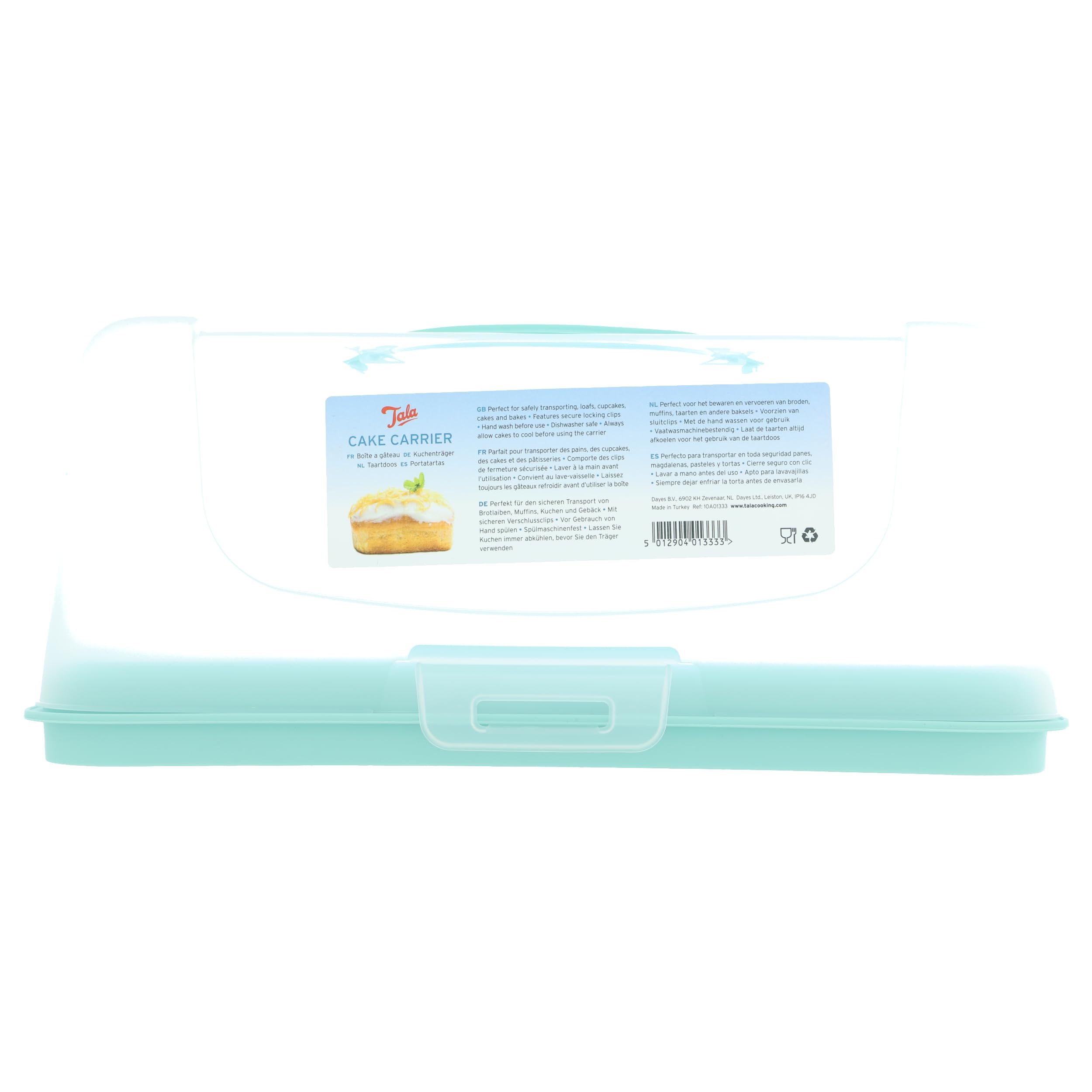 Tala Rectangular Cake Carrier and Storage Container, Ideal for Cakes, Loafs and Cupcakes, Airtight with Strong and Stable Base and Secure Locking Clips and Carrier Handle, BPA Free [Energy Class A]