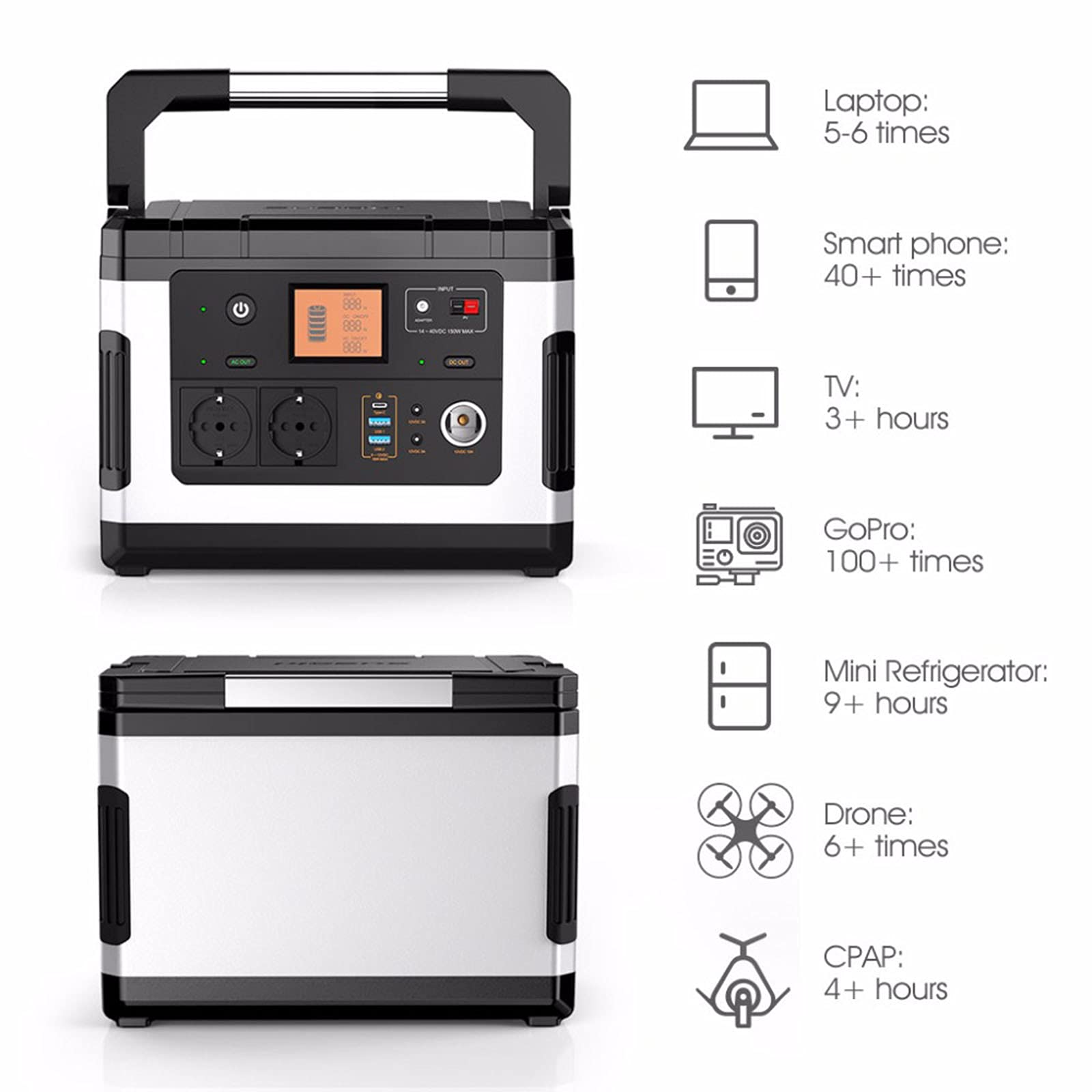 Generador De Estación De Energía Portátil De 500Wh Onda Sinusoidal Pura De 300 W Salida AC/DC/USB Banco De Baterías Recargables para Fuente De Respaldo De Energía para Acampar