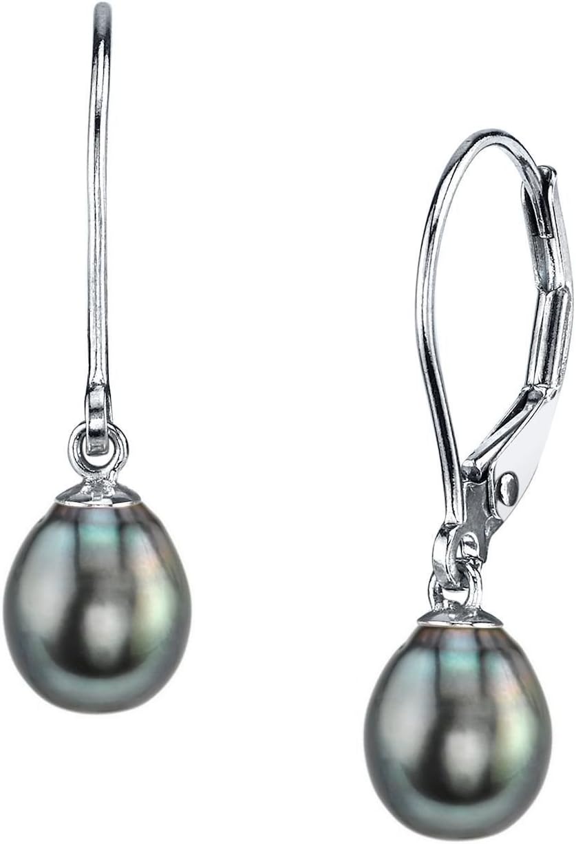 THE PEARL SOURCE Gold AAA Quality Drop Genuine Black Tahitian South Sea Cultured Pearl Leverback Earrings for Women