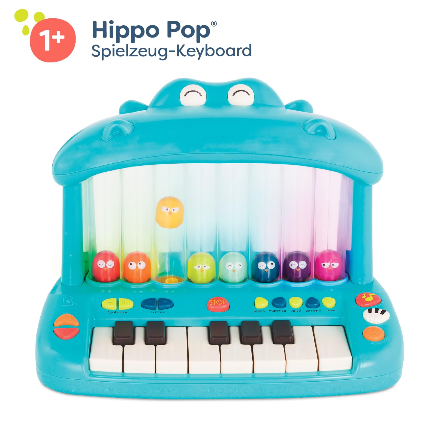 B. toys - Hippo Pop - Spielzeug-Tastatur - Klavier Spielen - Lieder, Geräusche und Lichter - Musikinstrument für Kleinkinder, Kinder - 12 Monate +