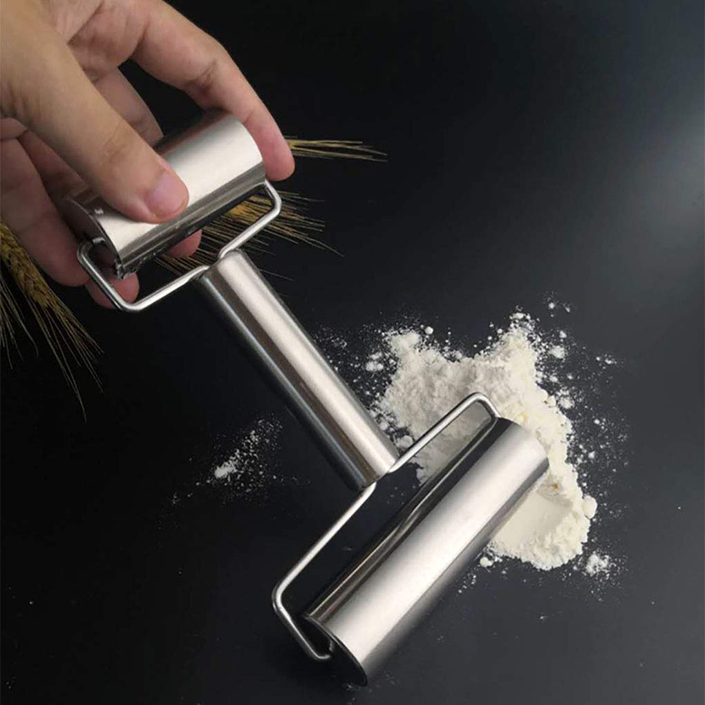 Goeielewe Rolling Pin Double Roller, Stainless Steel Pastry and Pizza Double Dough Baker Roller Metal Kitchen Utensils Ideal for Baking Dough, Pizza, Pie, Pastries, Pasta and Cookies