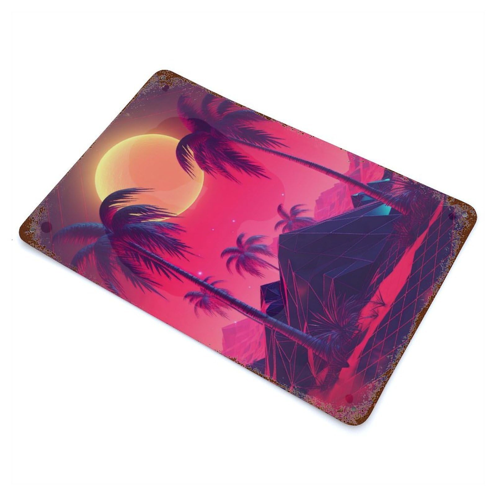 Synthwave Sunset Melodies Rusty Metal Tin Sign 11.8"x7.9", Industrial Home Decor for Garage, Pub Or Kitchen