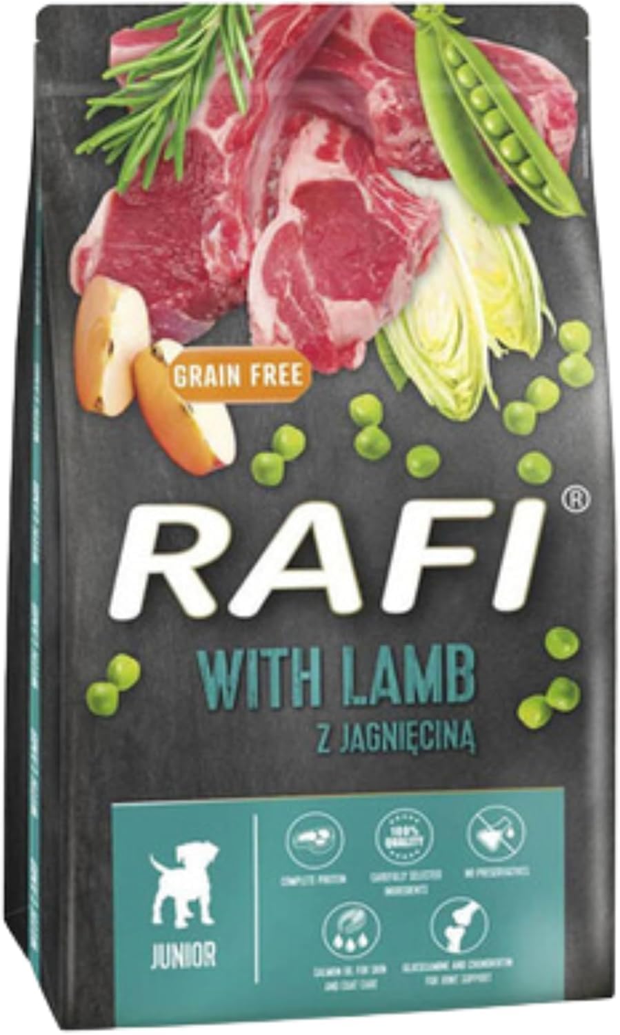 Rafi Adult Dry Dog Food – Natural Grain-Free High-Protein Dog Food with Omega 3 & 6, Prebiotics, No Gluten or Artificial Additives (10kg, Lamb (Junior))