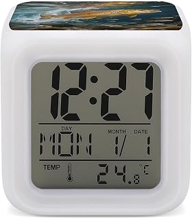 Trout in The Water Night Light Alarm Clock LED Display Alarms for Bedroom Smart Digital Alarm Clock Wtih 7 Colorful Ambient Lights Sleep Timer for Heavy Sleepers Simple Operation
