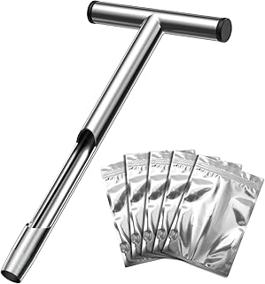 Housolution Soil Sampler Probe, 13.7 Inch Stainless Steel with 5 Reusable Sample Bags T-Shape Handle Soil Test Kits Soil Probes for Soil Sampling Plant Care Garden Lawn Farm, Silver