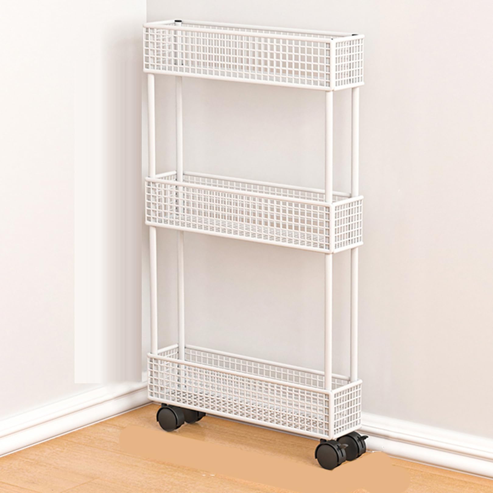 隙間収納スリムラック小棚バスケット 3段ホワイト白 隙間収納スリムラック小棚バスケット 3段ホワイト白 バスケット 3段