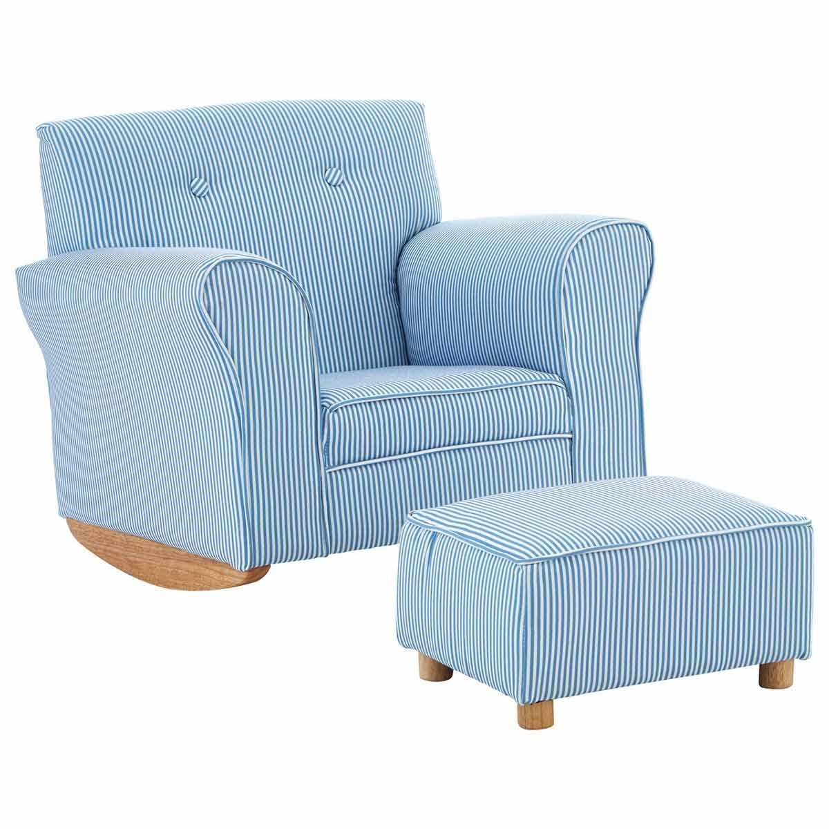 Premier Housewares Childrens Rocker Chair with Footstool - Blue and White Stripe - Kids Furniture