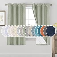 Vista 162 de PrinceDeco Cortinas de lino 100% opacas para dormitorio/sala de estar, reducen el ruido, cortinas de ventana con bloqueo de luz, cortinas